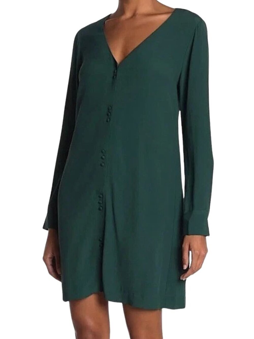 Madewell Novel Button Front Mini Dress Large Green V Neck Viscose Boho Aesthetic